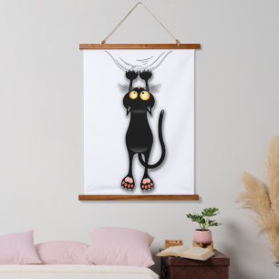 Tapisserie Suspendue Personnage de chat drôle grattant le tissu