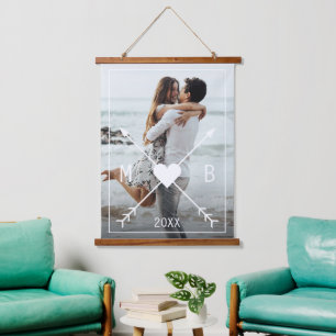 Tapisserie Suspendue Personnalisé Monogramme Stylish Love Heart Flèches