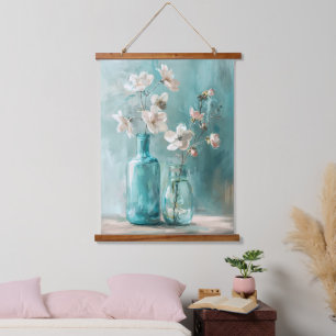 Tapisserie Suspendue Pétales et porcelaine : Vase Rose fermier Aquarell
