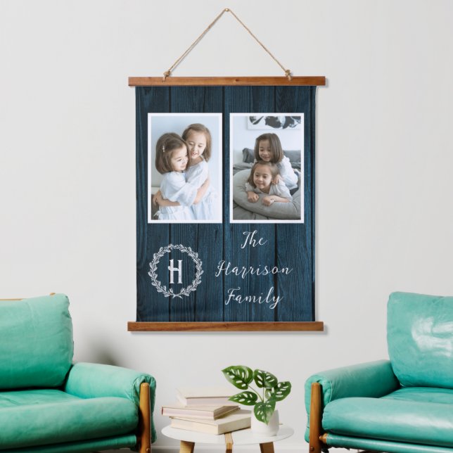 Tapisserie Suspendue Photo Blue Rustic Family Monogramme (Salon)