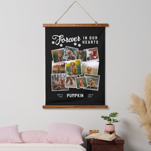 Tapisserie Suspendue Photo Collage Forever In Our Hearts Dog Memorial (Chambre à coucher)