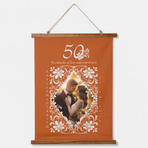 Tapisserie Suspendue Photo de couple romantique Orange Brûlé 50e Annive