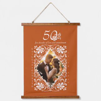 Tapisserie Suspendue Photo de couple romantique Orange Brûlé 50e Annive