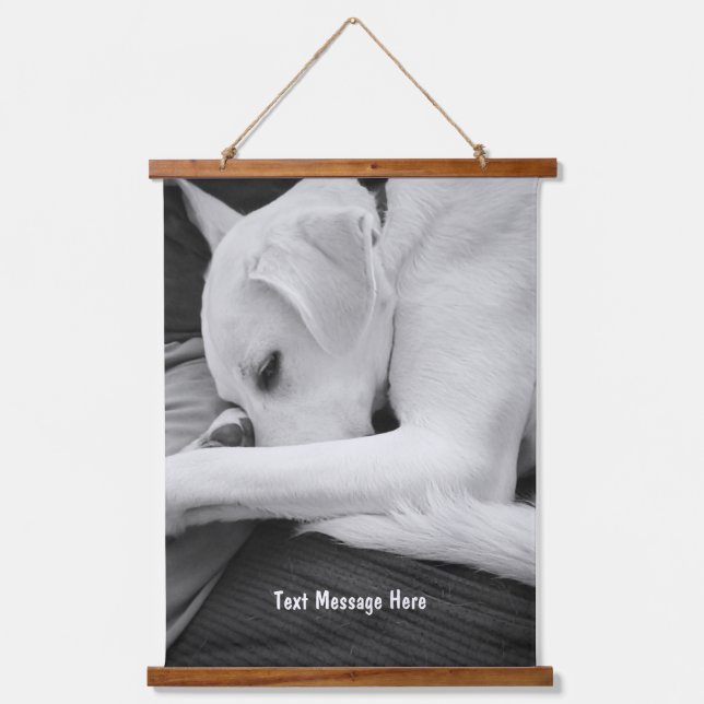 Tapisserie Suspendue Photo en noir et blanc de mignon chien reposant av (Recto)