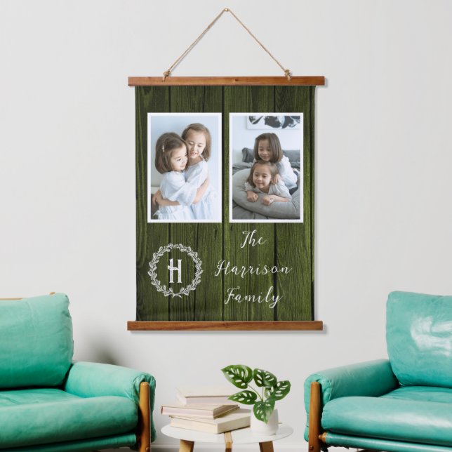 Tapisserie Suspendue Photo Green Rustic Family Monogramme (Salon)