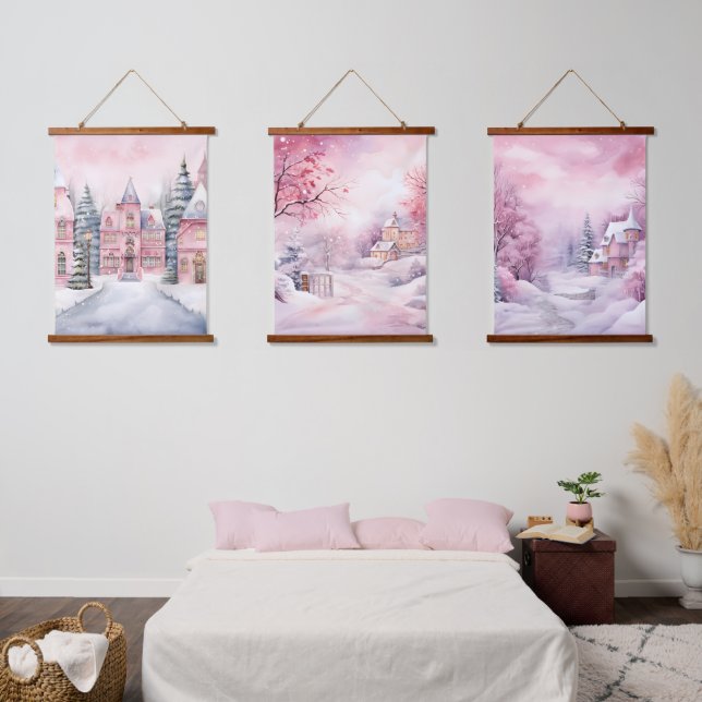 Tapisserie Suspendue Pink Fairytale Winter Wonderland (Chambre à coucher)