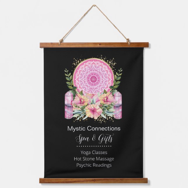Tapisserie Suspendue Pink Mandala Crystals Flower Energy Yoga Reiki Spa (Recto)