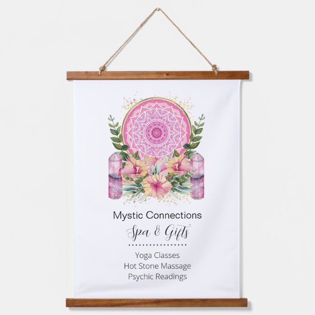 Tapisserie Suspendue Pink Mandala Crystals Flower Energy Yoga Reiki Spa (Recto)