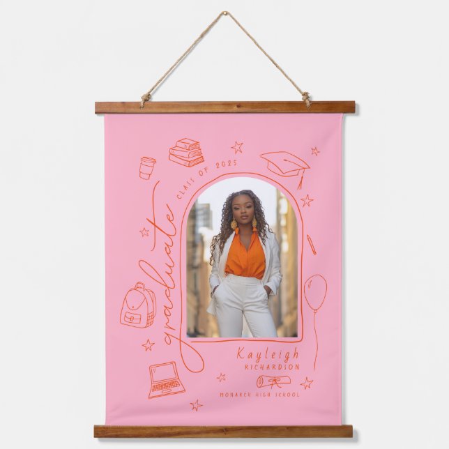 Tapisserie Suspendue Pink Orange Main dessinée Diplôme photo (Recto)