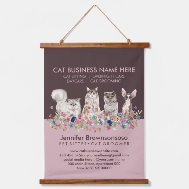 Tapisserie Suspendue Pink Pet Cat Sitting Office Veterinary Service (Recto)