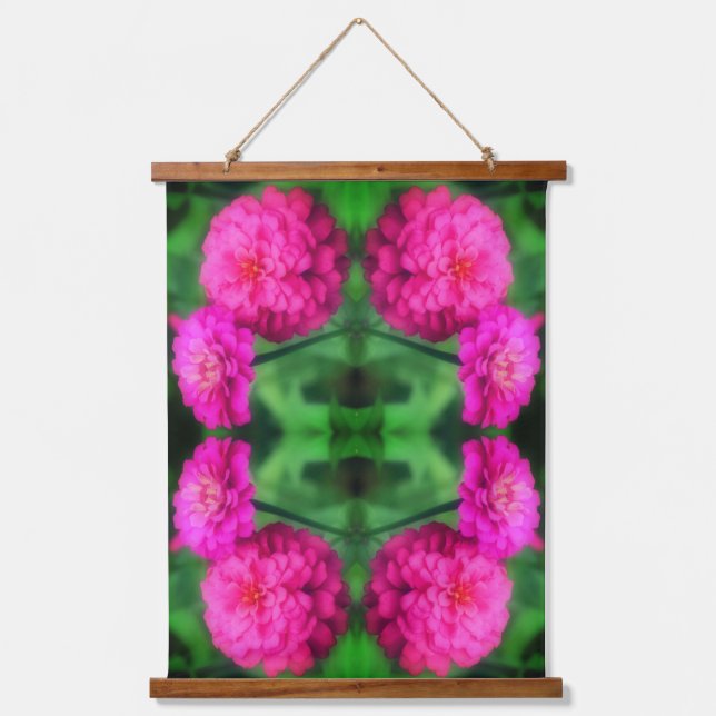 Tapisserie Suspendue Pink Zinnia Flower Pair Abstract Pattern  (Recto)