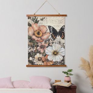 Tapisserie Suspendue Pivoine papillon botanique vintage