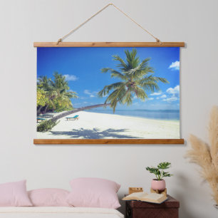 Tapisserie Suspendue Plage d'île tropicale avec sable blanc et palmiers