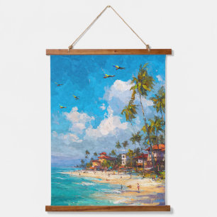 Tapisserie Suspendue Plage Tropicale Ciel Bleu Palmier Côte Art
