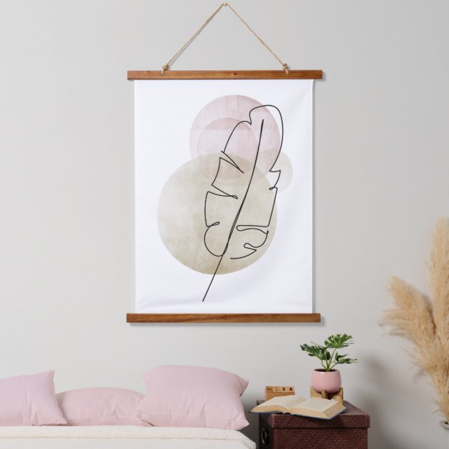 Tapisserie Suspendue Plumes beige Boho (Chambre à coucher)