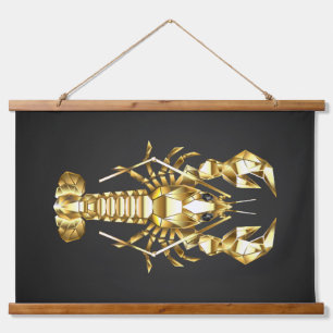 Tapisserie Suspendue Poisson à langouste polygonale dorée sur noir