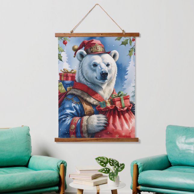 Tapisserie Suspendue Polar Bear Santa Christmas Design (Salon)