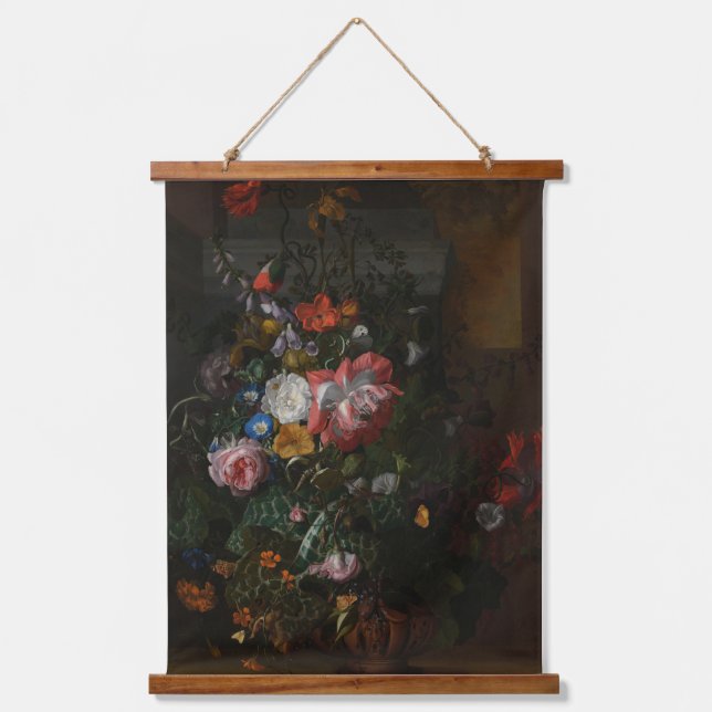 Tapisserie Suspendue Poppies roses et autres fleurs - Rachel Ruysch (Recto)