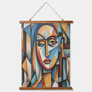Tapisserie Suspendue Portrait Cubiste Abstrait Vibrant Art Géométrique