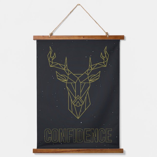 Tapisserie Suspendue Poster d'affirmation des cerfs en origami jaune. (Recto)
