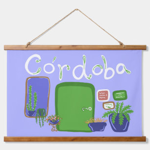 Tapisserie Suspendue Pots de fleurs de Córdoba en bleu