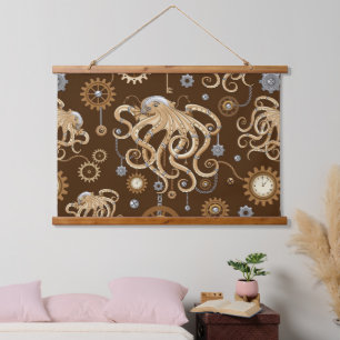 Tapisserie Suspendue Poulpe Steampunk Rétro Fantastique Mécanique