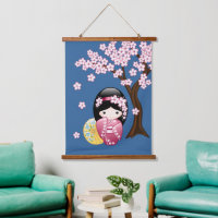Poupée Kokeshi Spring - Cute Japonaise Geisha Blue