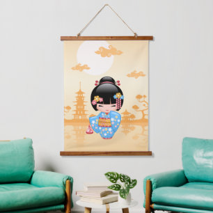 Tapisserie Suspendue Poupée Maiko Kokeshi - Jolie Fille Geisha Japonais