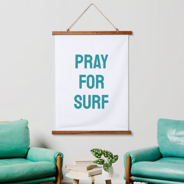 Tapisserie Suspendue Pray for Surf Turquoise Ocean Beach Coastal Theme (Salon)