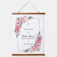 Première Communion rose Floral Keepsaké Affiche de