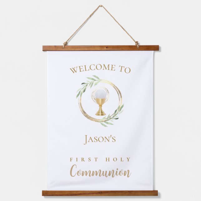 Tapisserie Suspendue Première sainte communion feuilles verts (Recto)