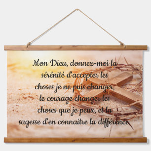 Tapisserie Suspendue Prière de Sérénité Française avec Croix et Couronn