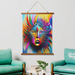 Tapisserie Suspendue Psychédélique Soleil Face Boho Trippy Abstrait
