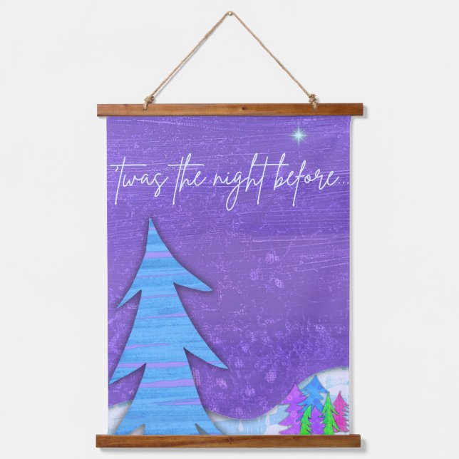 Tapisserie Suspendue Purple Christmas Trees Wood Topped Wall Tapestry (Recto)