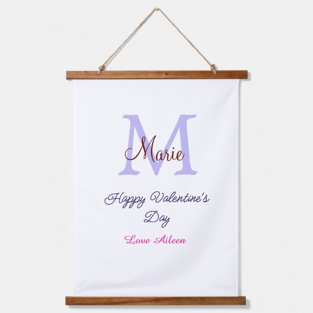 Tapisserie Suspendue Purple pastel happy Valentine's day pink monogram  (Recto)