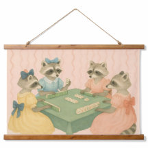 Racons mignons vintage jouant au Mahjong