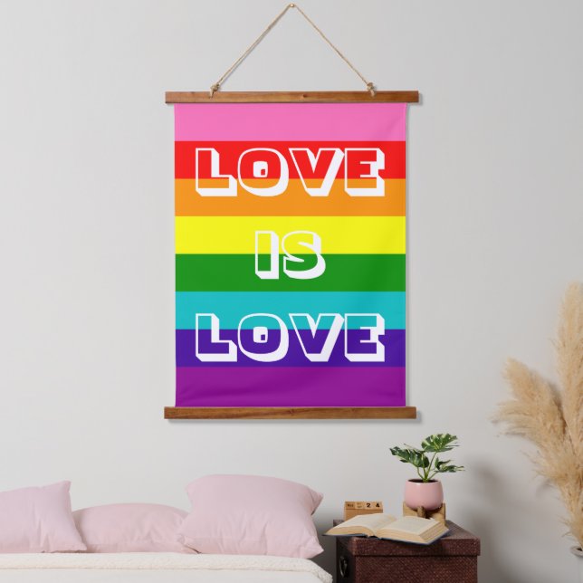 Tapisserie Suspendue Rainbow Flag Love is Love Gay pride LGBTQ (Chambre à coucher)
