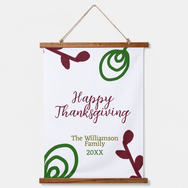 Tapisserie Suspendue Red green happy Thanksgiving floral leaf fall (Recto)