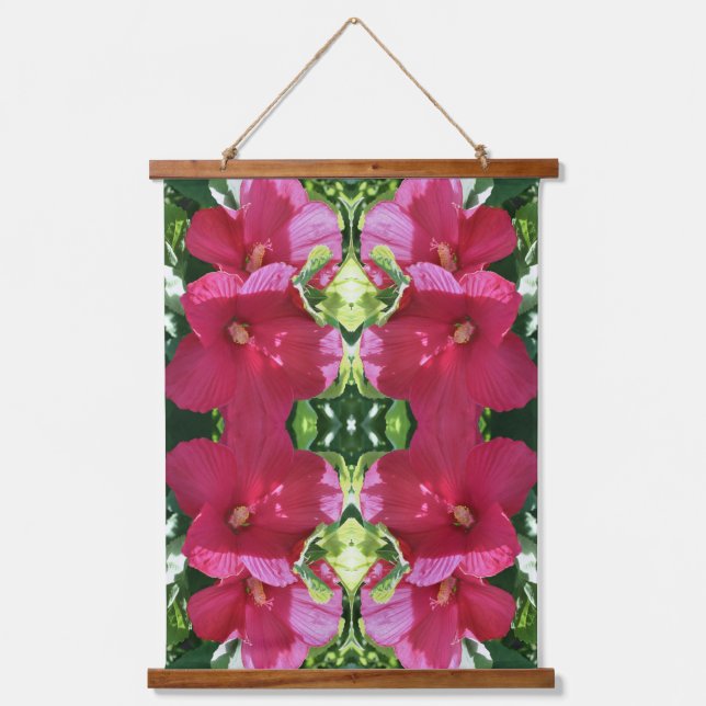Tapisserie Suspendue Red Hibiscus Flower Pair Close Up Abstract Hanging (Recto)