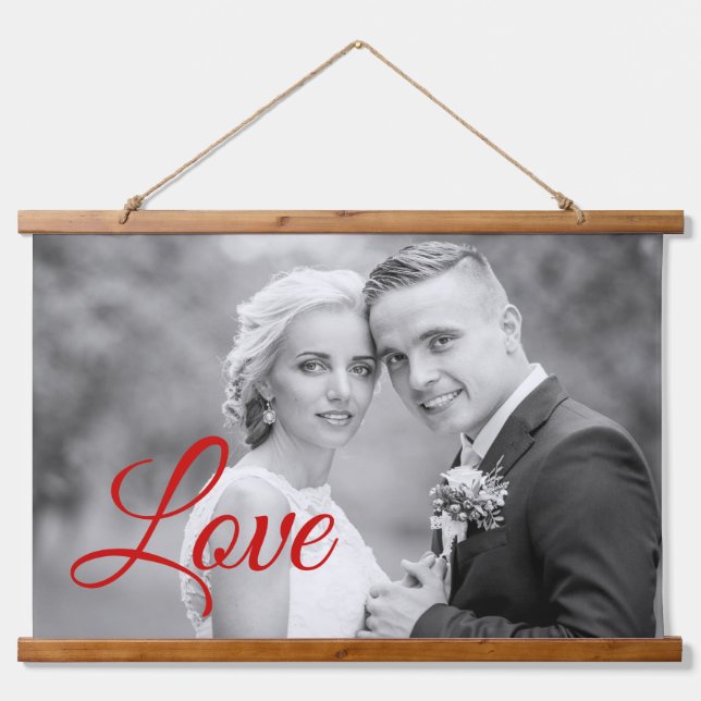 Tapisserie Suspendue Red Love script typographie mariage photo (Devant)