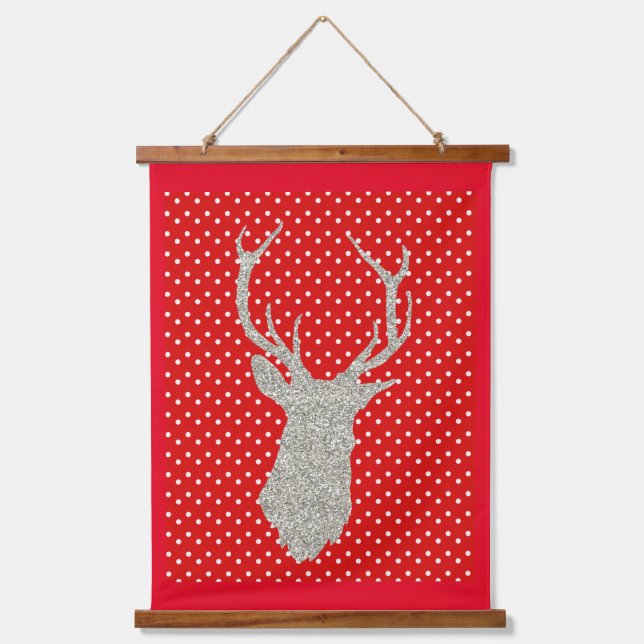 Tapisserie Suspendue Red Polka Dot Silver Parties scintillant Deer Holi (Recto)