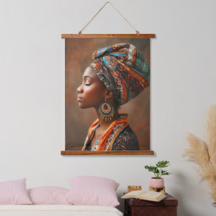 Tapisserie Suspendue Reine Boho : Dame africaine dans le mur traditionn