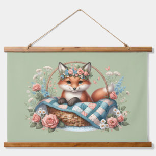 Tapisserie Suspendue Renard floral en panier avec courtepointe et fleur