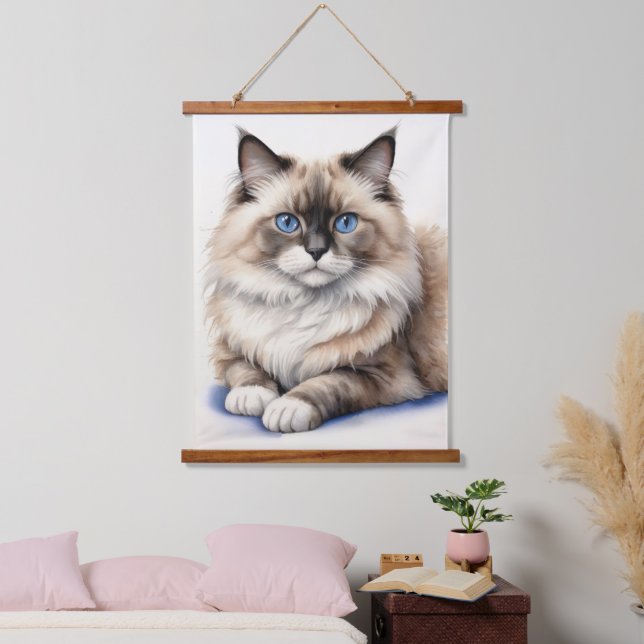 Tapisserie Suspendue Repos Ragdoll Chat Illustration Cosy Animaux (Chambre à coucher)