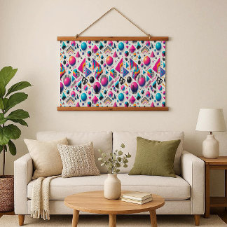 Tapisserie Suspendue Retro 90s Memphis Geometric Neon Wood Frame Tapest