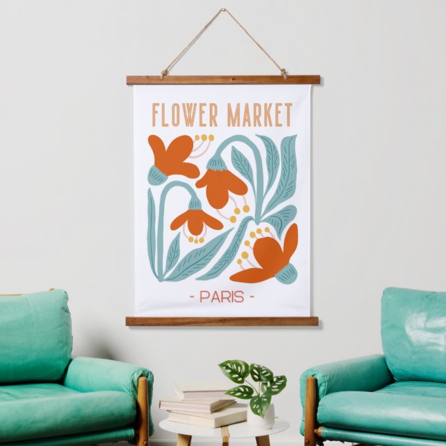 Tapisserie Suspendue Retro Flower Market Paris Wall Tapestry  (Salon)