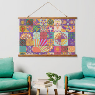 Tapisserie Suspendue Retro les années 70 Patchwork Wall Hanging