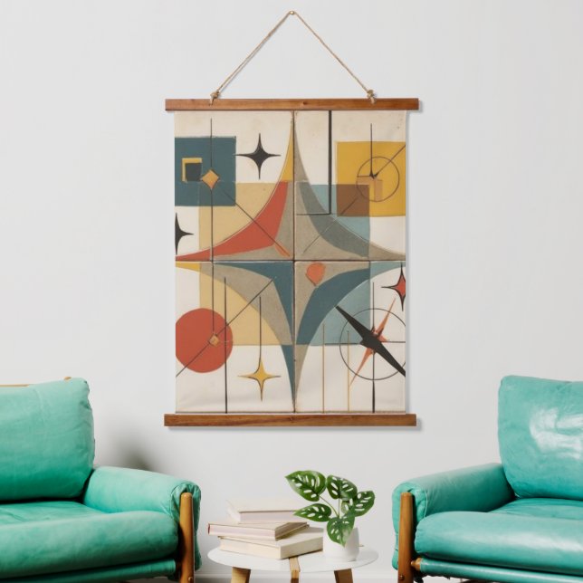 Tapisserie Suspendue Retro Mid Century Atomic Geometric Pattern (Salon)