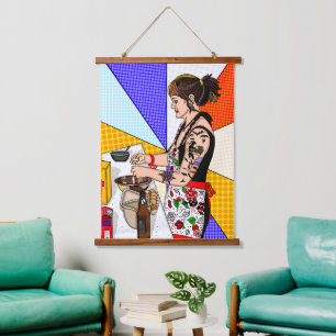 Tapisserie Suspendue Retro Pop Art Jolie Lady Baking