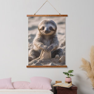 Tapisserie Suspendue Rives de sable : Baby Sloth Building Châteaux de s